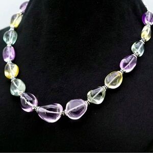 MULTI STONES HAND CRAFTED NUGGETS SHAPE GEMSTONE BEADS NECKLACE!!!